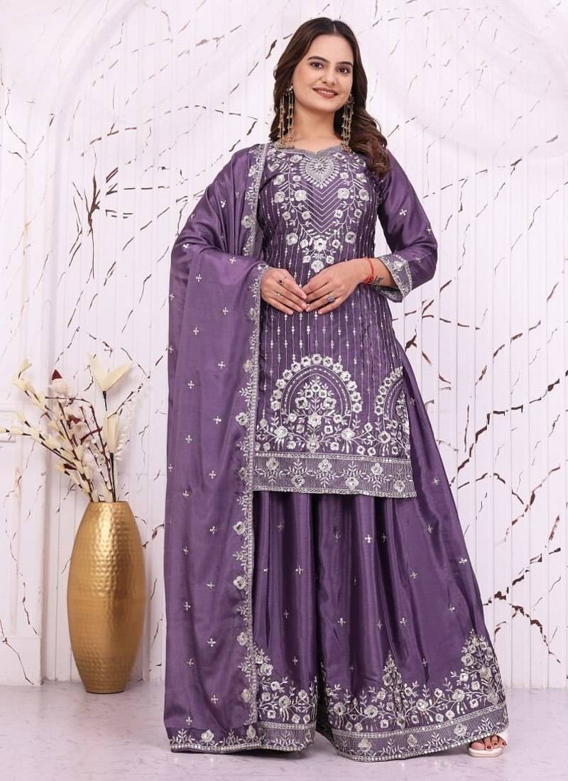 Designer sharara suit with sequence and embroidered work