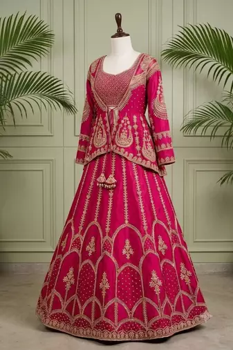 rani pink silk blend embroidered traditional lehenga choli upto 44