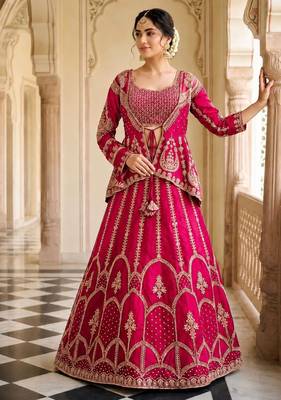 rani pink silk blend embroidered traditional lehenga choli upto 44 2