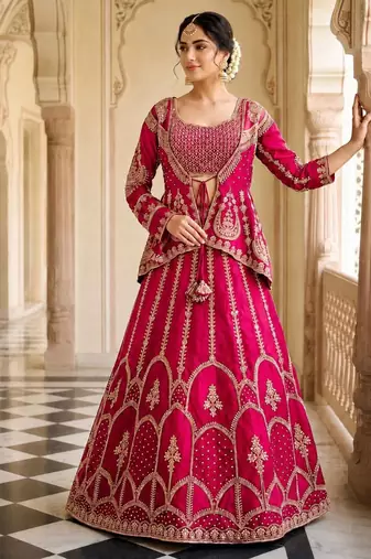 rani pink silk blend embroidered traditional lehenga choli upto 44