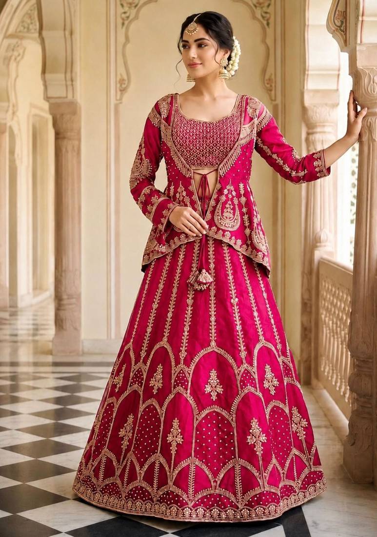rani pink silk blend embroidered traditional lehenga choli upto 44