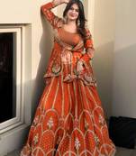 orange silk blend embroidered traditional lehenga choli upto 44