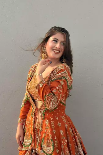 orange silk blend embroidered traditional lehenga choli upto 44
