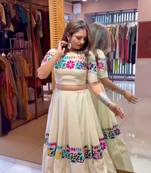 off white cotton poly embroidered traditional lehenga choli upto 44