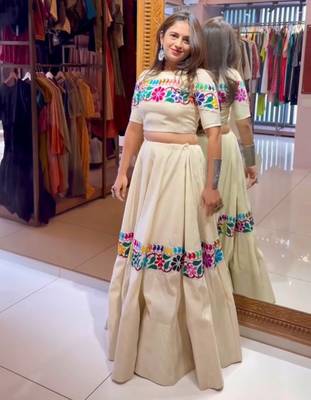 off white cotton poly embroidered traditional lehenga choli upto 44 3