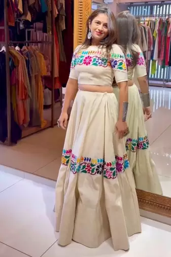 off white cotton poly embroidered traditional lehenga choli upto 44