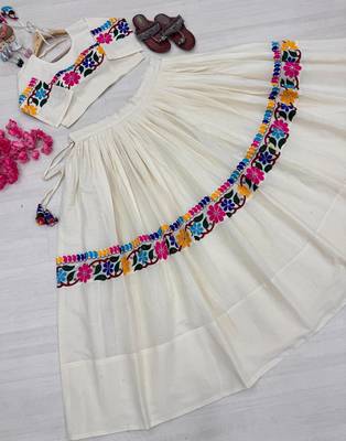 off white cotton poly embroidered traditional lehenga choli upto 44 4
