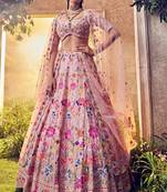 pink faux georgette embroidered traditional lehenga choli