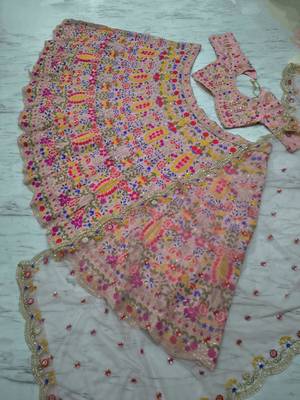 pink faux georgette embroidered traditional lehenga choli 3