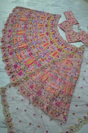 pink faux georgette embroidered traditional lehenga choli