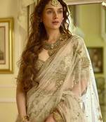 beige silk blend embroidered traditional lehenga choli