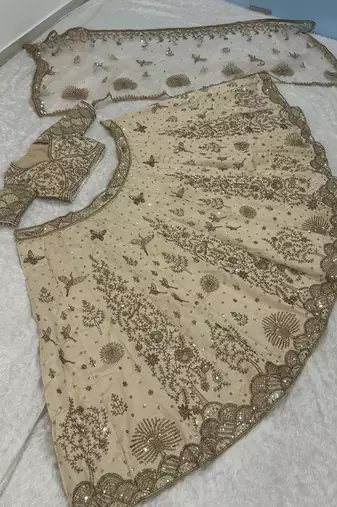 beige silk blend embroidered traditional lehenga choli