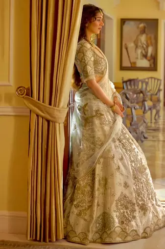 beige silk blend embroidered traditional lehenga choli