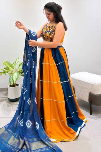 multicolor rayon embroidered traditional lehenga choli upto 42