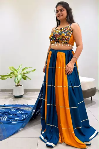 multicolor rayon embroidered traditional lehenga choli upto 42