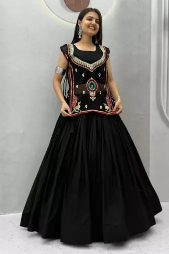 black cotton poly plain traditional lehenga choli upto 44
