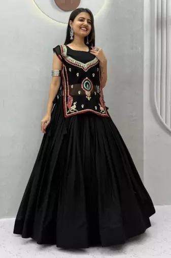 black cotton poly plain traditional lehenga choli upto 44