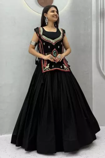 black cotton poly plain traditional lehenga choli upto 44