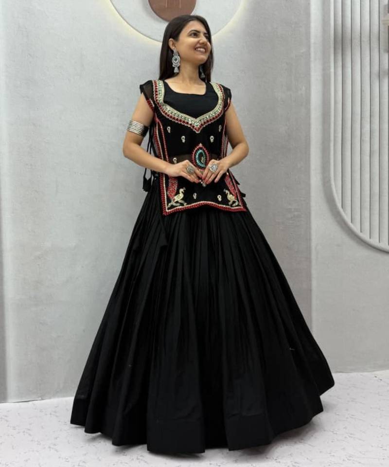 black cotton poly plain traditional lehenga choli upto 44
