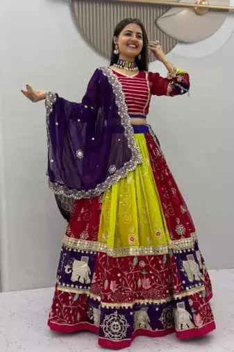 multicolor faux georgette embroidered traditional lehenga choli upto 44