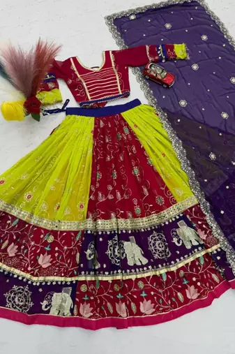 multicolor faux georgette embroidered traditional lehenga choli upto 44