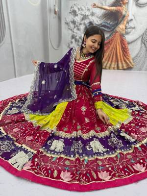 multicolor faux georgette embroidered traditional lehenga choli upto 44 4
