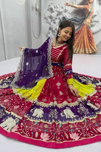 multicolor faux georgette embroidered traditional lehenga choli upto 44