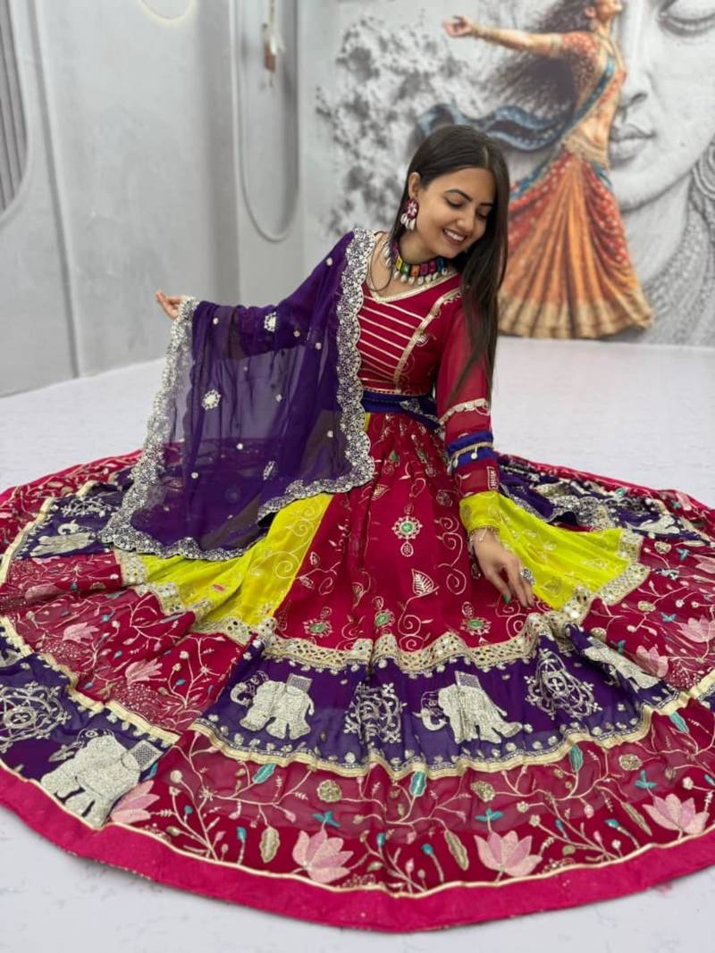 multicolor faux georgette embroidered traditional lehenga choli upto 44