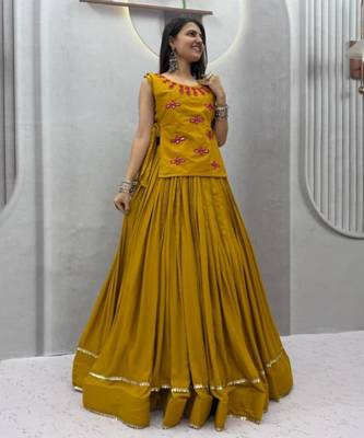 dark yellow cotton poly plain traditional lehenga choli upto 44 1