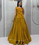 dark yellow cotton poly plain traditional lehenga choli upto 44