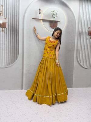 dark yellow cotton poly plain traditional lehenga choli upto 44 2