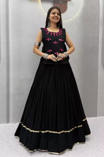 black cotton poly plain traditional lehenga choli upto 44