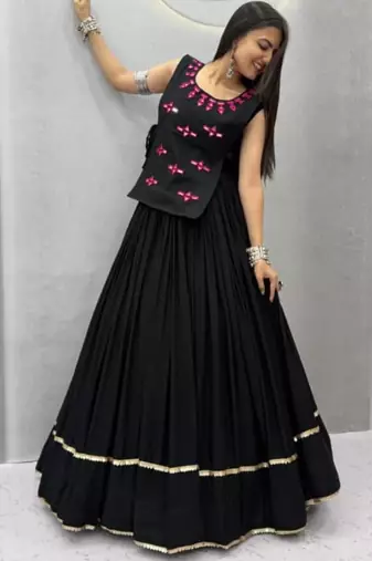 black cotton poly plain traditional lehenga choli upto 44