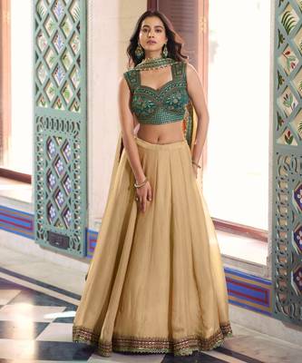 gold silk blend plain traditional lehenga choli 1