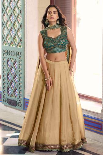 gold silk blend plain traditional lehenga choli