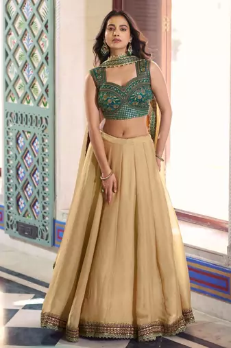 gold silk blend plain traditional lehenga choli