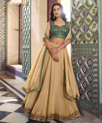 gold silk blend plain traditional lehenga choli 2
