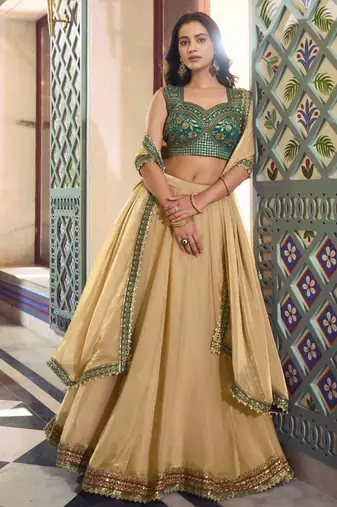gold silk blend plain traditional lehenga choli