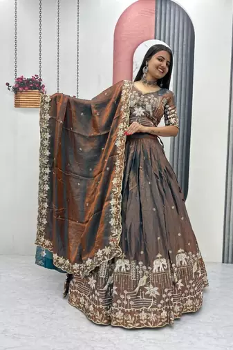 grey silk blend embroidered traditional lehenga choli upto 44