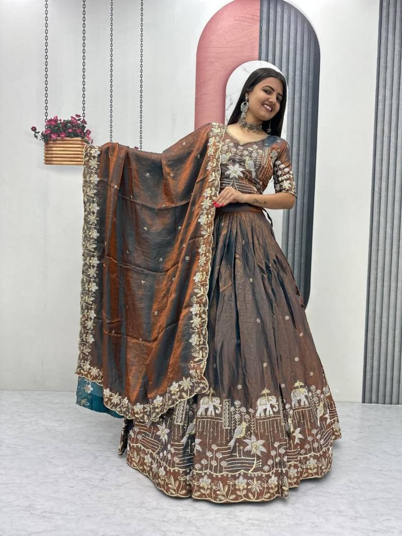 grey silk blend embroidered traditional lehenga choli upto 44