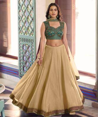 gold silk blend plain traditional lehenga choli 3