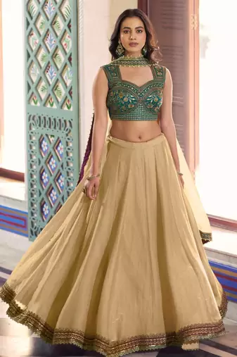 gold silk blend plain traditional lehenga choli