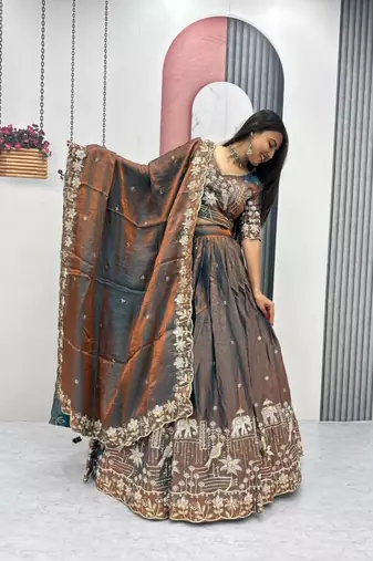 grey silk blend embroidered traditional lehenga choli upto 44