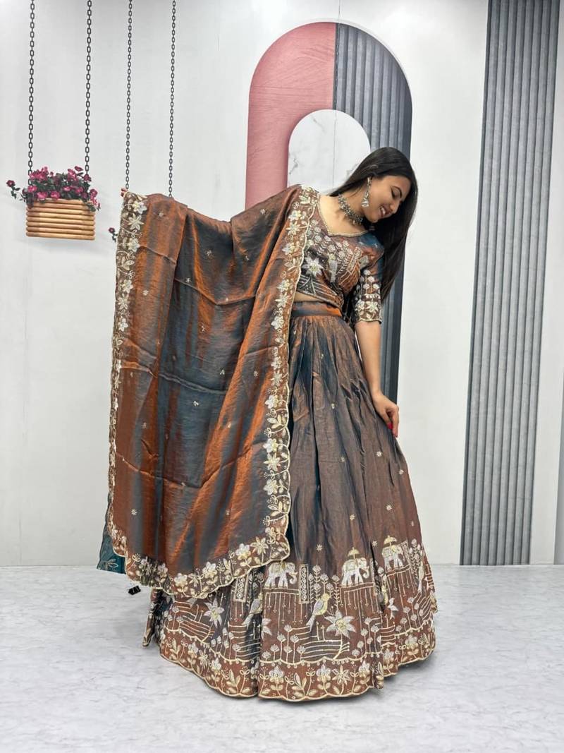 grey silk blend embroidered traditional lehenga choli upto 44