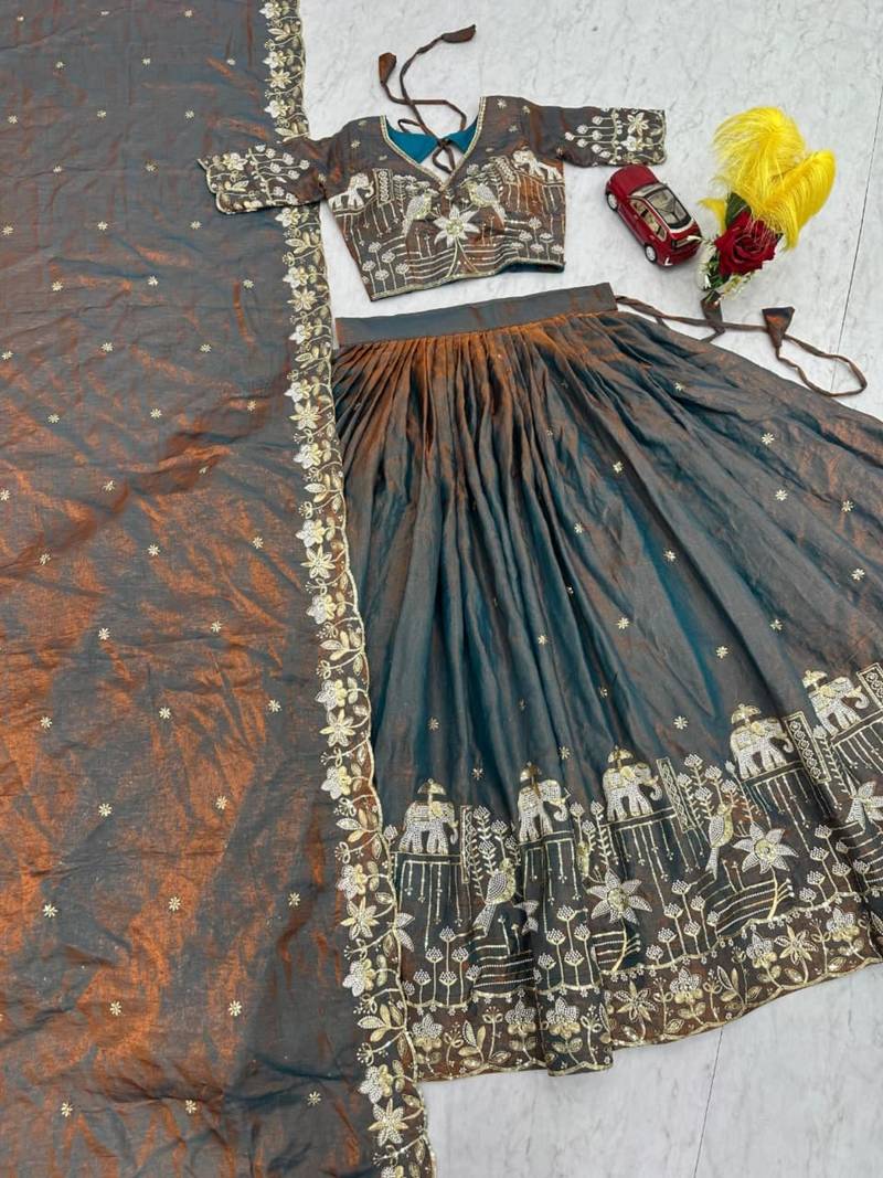 grey silk blend embroidered traditional lehenga choli upto 44