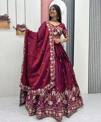 wine silk blend embroidered traditional lehenga choli upto 44 1