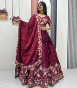 wine silk blend embroidered traditional lehenga choli upto 44