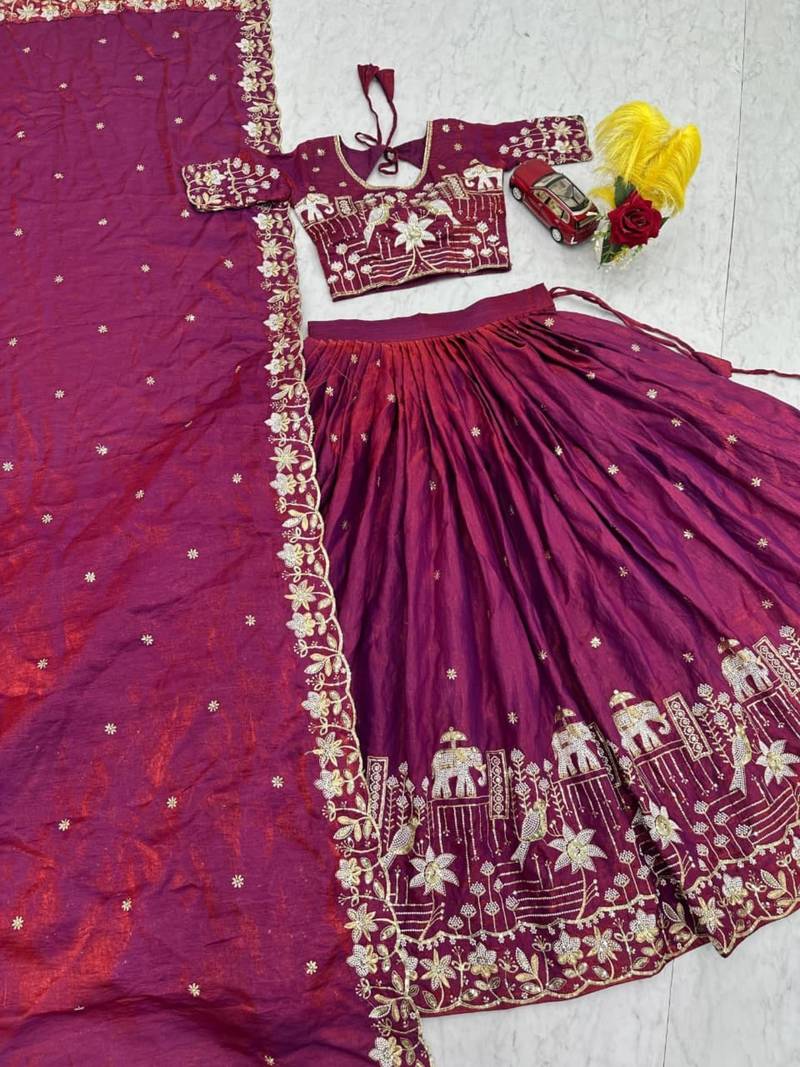 wine silk blend embroidered traditional lehenga choli upto 44