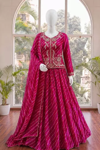 rani pink georgette printed traditional lehenga choli upto 44