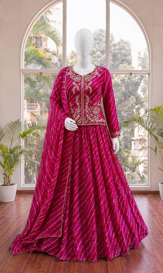 rani pink georgette printed traditional lehenga choli upto 44